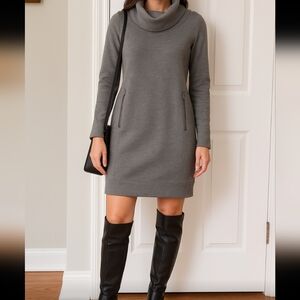 Loft Cozy Chic Gray Cowl Neck Sweater Dress with Zip Pockets Sz S